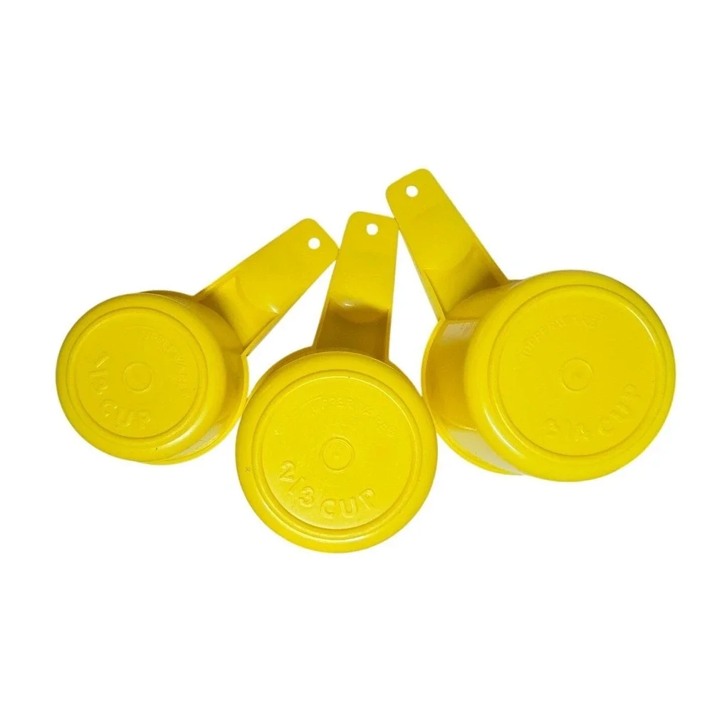 Vintage Tupperware Yellow Measuring Cups Set of 3: 1/3 2/3 1/4 Cup Retro Kitchen